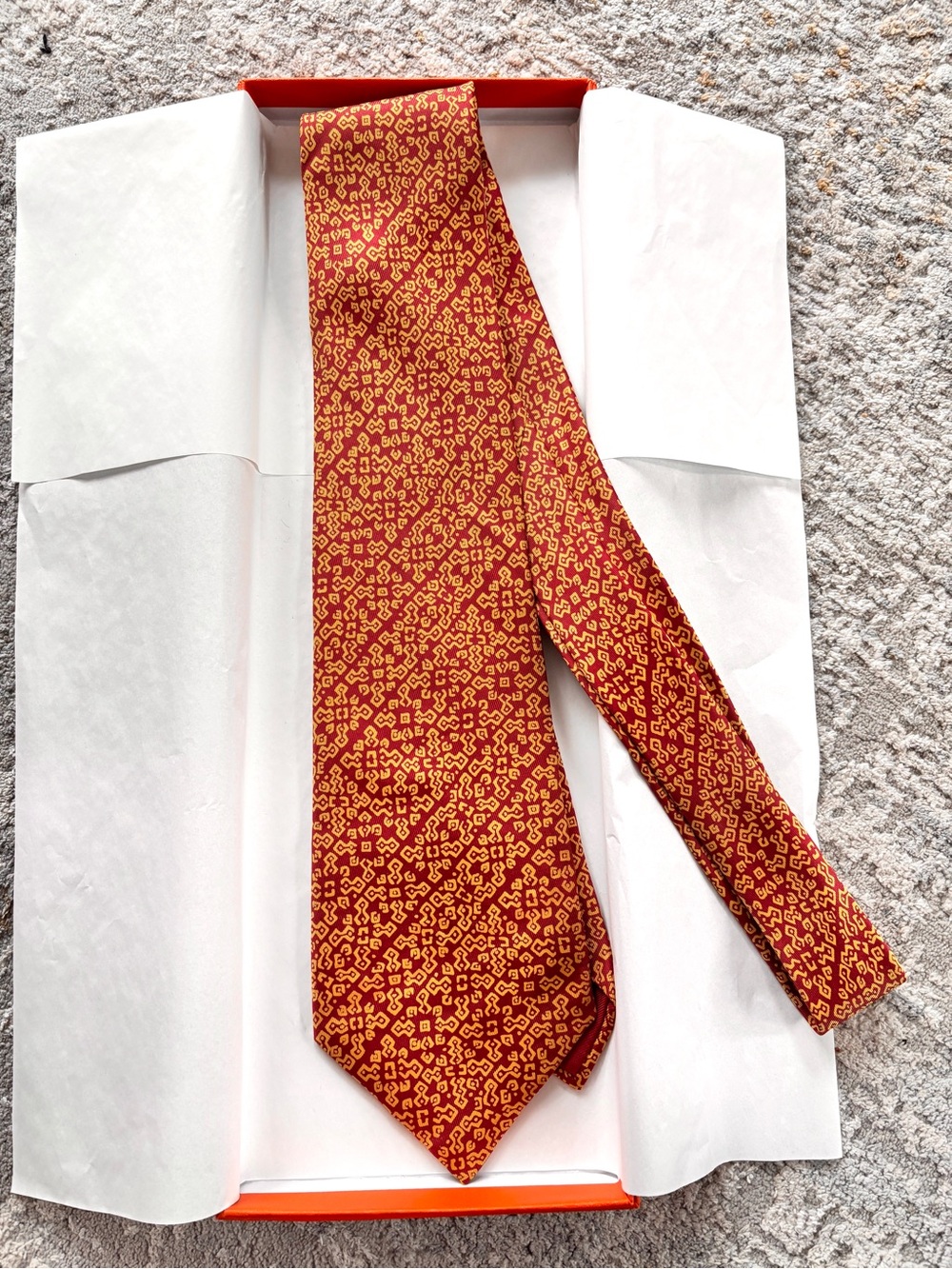 Hermes Geometric Red Yellow Silk Tie